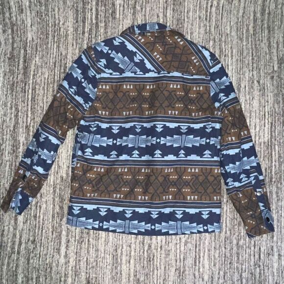 St John‘s Bay Men’s Size Small Outdoor Jacket Shearling Lined‎ Brown Blue Aztec - Picture 5 of 8